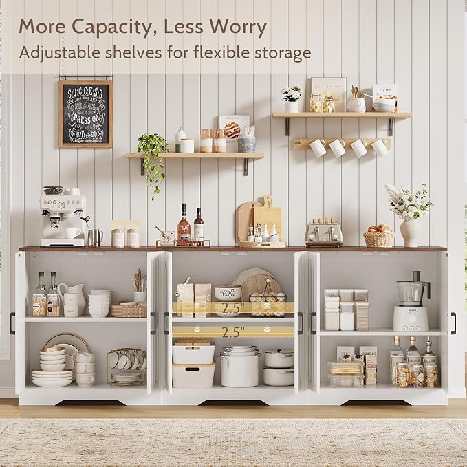 Sideboard Buffet Cabinet, Modern Farmhouse Kitchen Storage Cabinet, 94.5" - Image 3