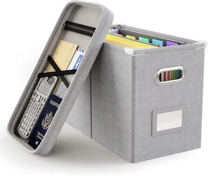 File Organizer with Lid, Hanging Filing Box with Mesh Pocket, Document Organizer by Oterri