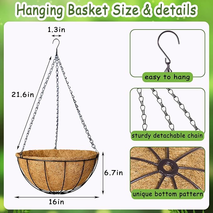 4pcs 16 inch Metal Hanging Baskets Round Wire Plant Stand - Image 4