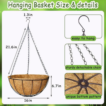 4pcs 16 inch Metal Hanging Baskets Round Wire Plant Stand - Image 4