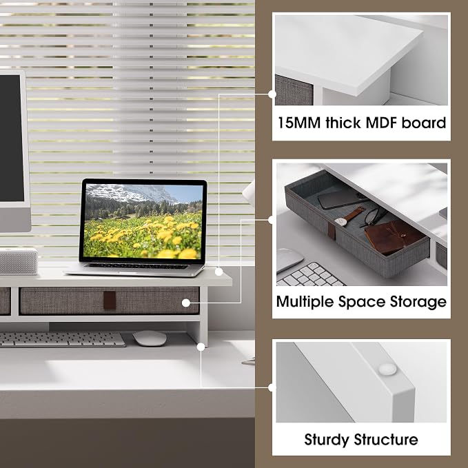 Fenge Monitor Stand with Drawer, 2 Tiers Dual Monitor Riser - Image 3