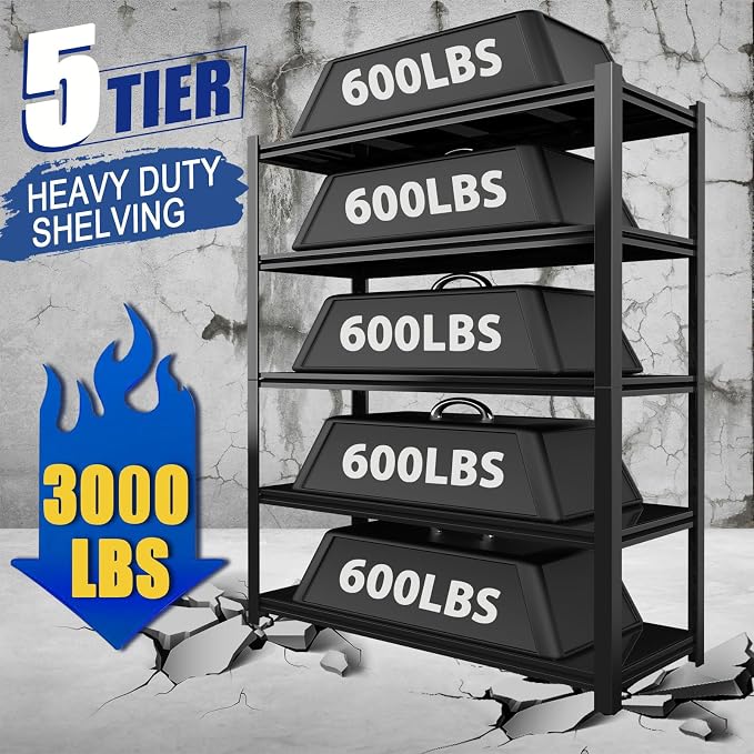3000LBS Garage Shelving Units and Storage, Heavy Duty Shelf Rack, 5 Tier Shelves - Image 3