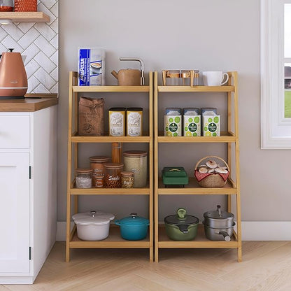 SMIBUY Bamboo Ladder Bookcase, Bathroom Storage Rack Organizer, 4 Tier and 5 - Image 5