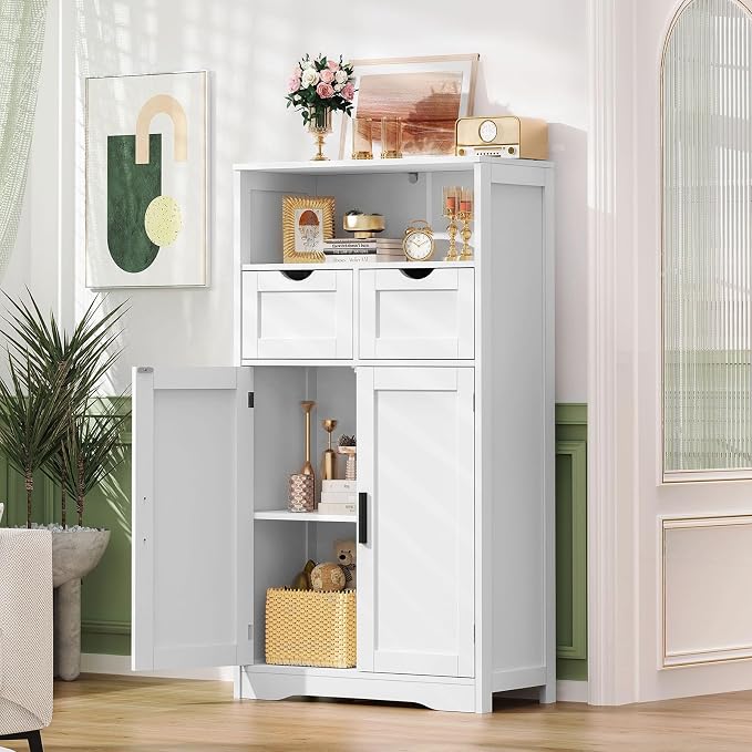 Iwell Bathroom Cabinet with Doors and Drawers, Freestanding Bathroom Storage - Image 2