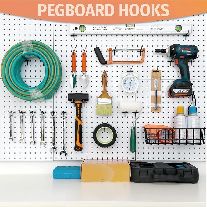 HUHOLE Pegboard Hooks 4 Inch 50PC, Fit 1/4" or 1/8" Pegboard, Ideal Peg Board - Image 8