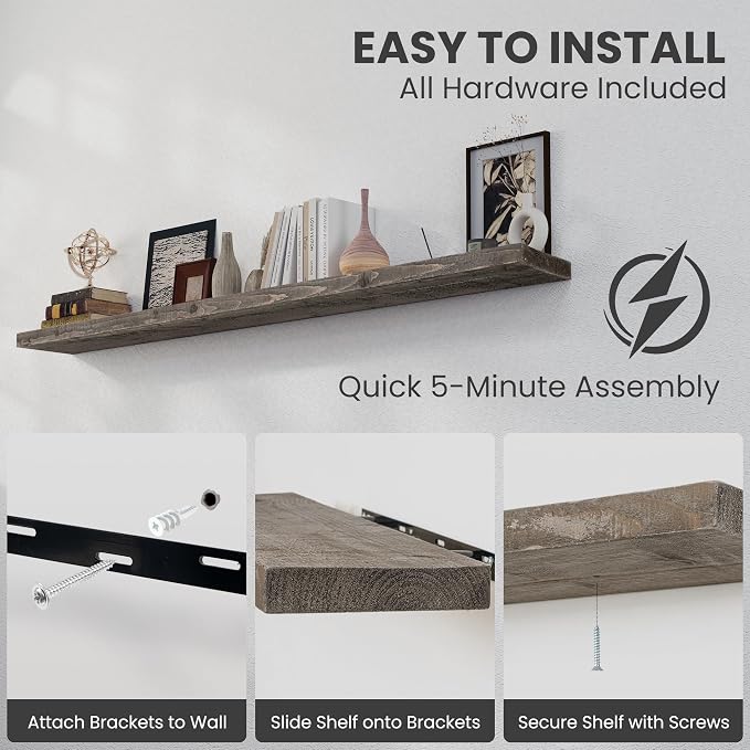 72 inch Floating Shelves for Wall, Floating Shelf Wall Hanging Shelves - Image 5