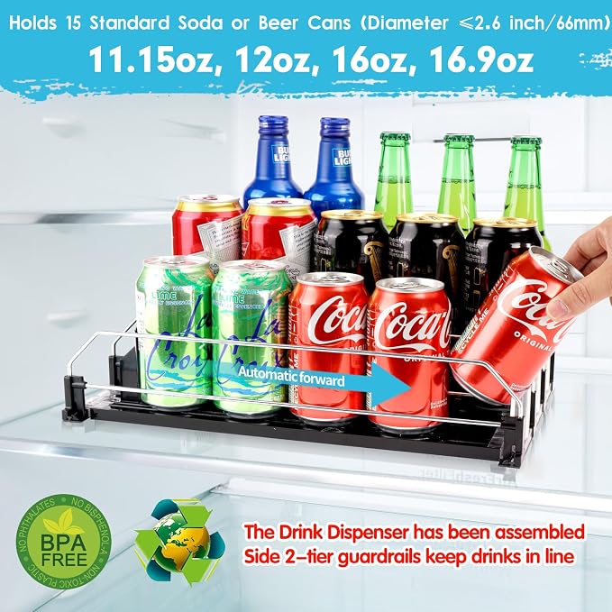 Drink Dispenser for Refrigerator, Self-Pushing Soda Can Organizer for Fridge - Image 2