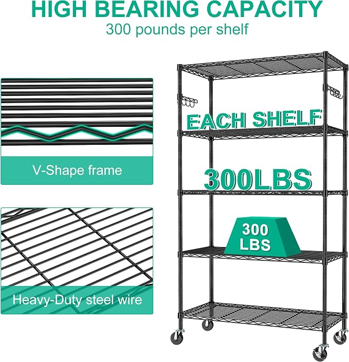 5 Tier Storage Shelves with Wheels - Image 5