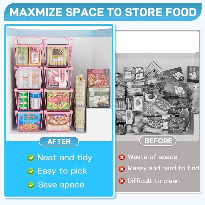 SUNALLY Freezer Organizer Bins, 4 Pack Stackable Chest Freezer Organizer - Image 5