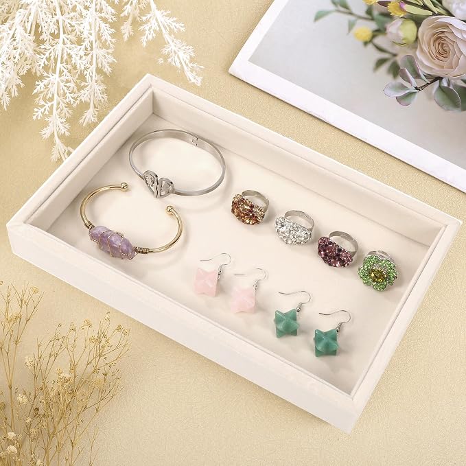 Mornajina 9" x 5.7" Velvet Jewelry Tray Jewelry Display Tray, Stackable Empty - Image 4
