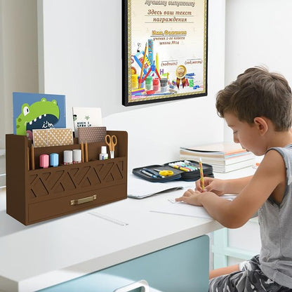 Bamboo Mail Organizer Countertop Wood Desk Organizer Drawer Tabletop Storage - Image 6