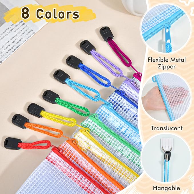 30pcs Mesh Zipper Pouch Bags, 8 Sizes Plastic Zippered Storage Bags - Image 3