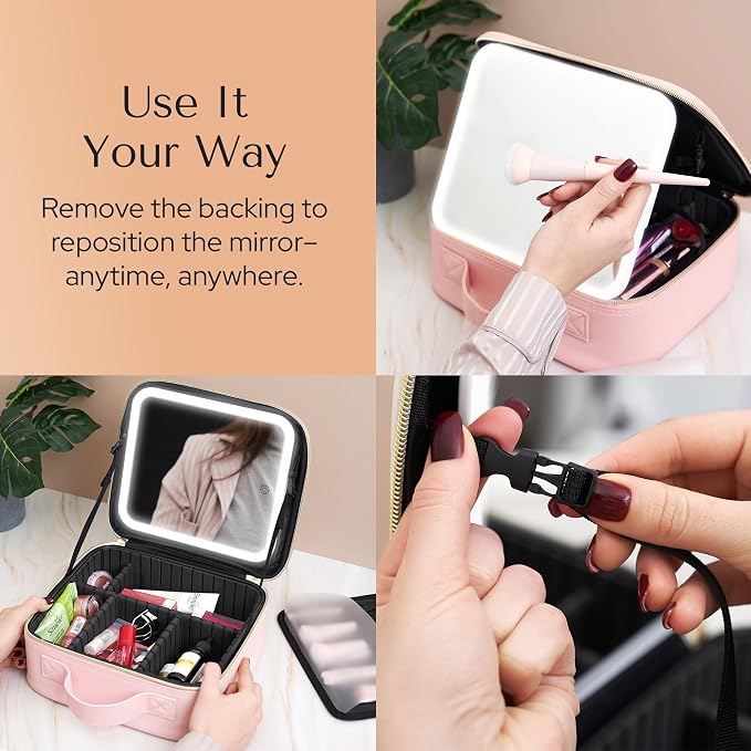 Makeup Bag with LED Mirror – Travel Cosmetic Organizer with Lighted Mirror - Image 7