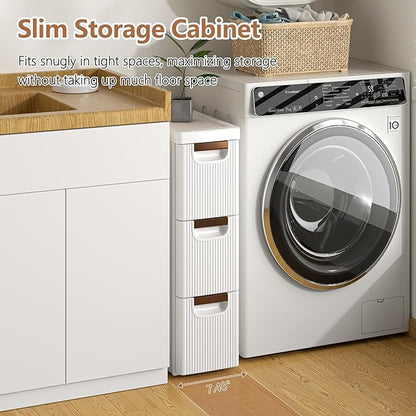 VECELO 3-Drawer Narrow Bathroom Storage Cabinet, Mobile Plastic Slim Rolling - Image 3