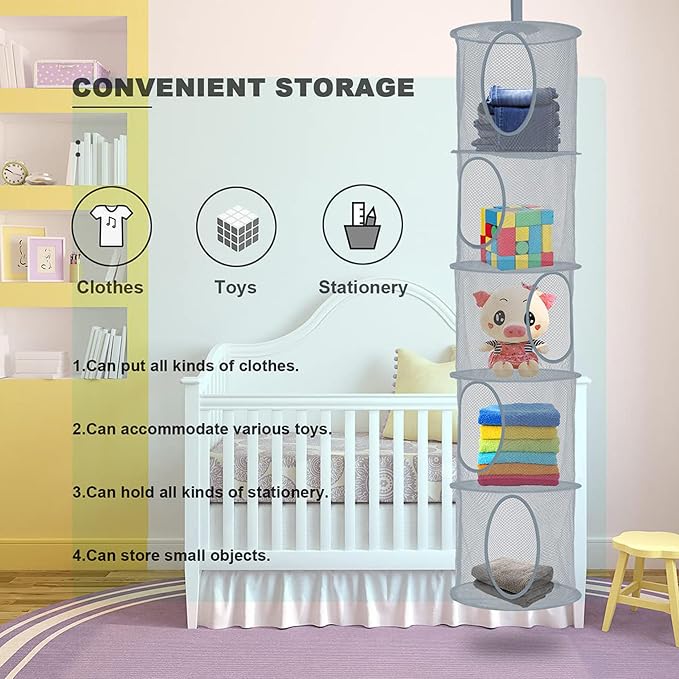3Pcs Hanging Stuffed Animal Storage Hammock Net 5 Tiers, Holds Plushies - Image 6