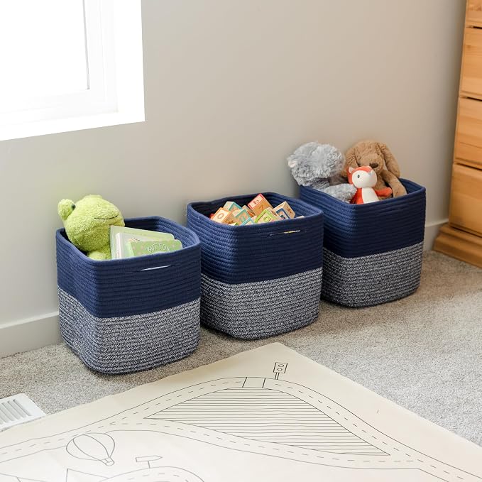 NaturalCozy 13 Inch Cube Storage Bins Cotton Rope Woven Baskets - Image 5