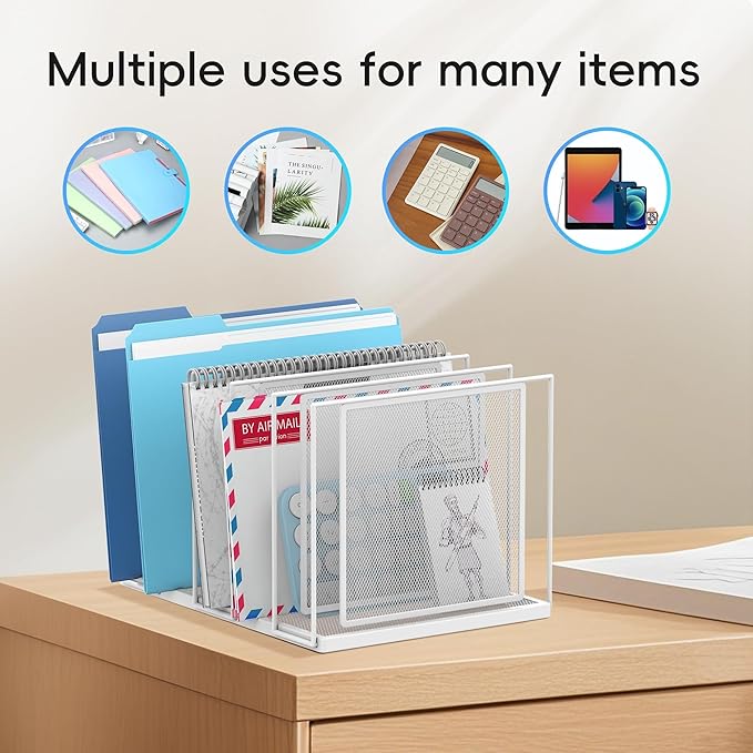 File Organizer for Desk, 5-Section Vertical File Sorter, Paper Holder Organizer - Image 3