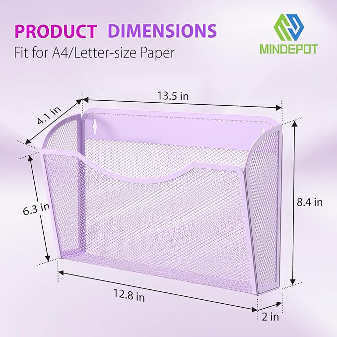 MINDEPOT Wall File Organizer, Hanging Wall File Holder, 3 Pack, Metal Mesh Wall - Image 2