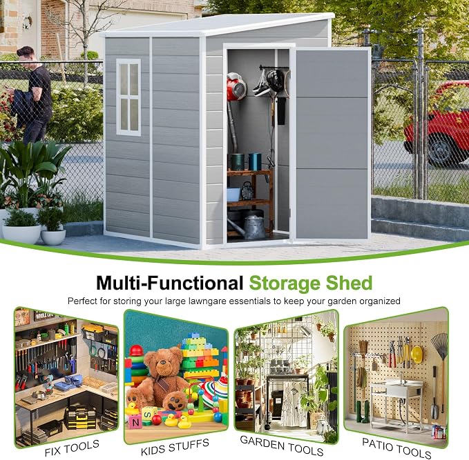 WACASA 4x5 FT Lean-to Resin Storage Shed - Image 6
