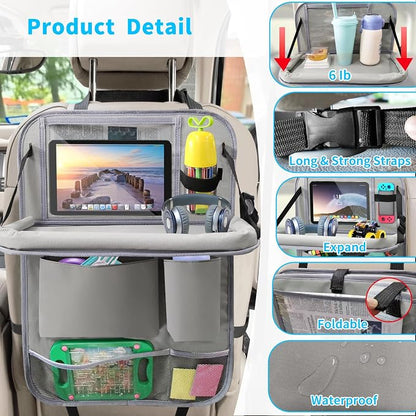 Car Backseat Organizer with Tablet Holder, 6 Storage Pockets Foldable Table - Image 3