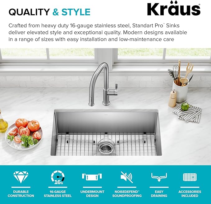 KRAUS Standart Pro 30 -inch Undermount Single Bowl 16 Gauge Stainless Steel - Image 4