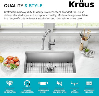 KRAUS Standart Pro 30 -inch Undermount Single Bowl 16 Gauge Stainless Steel - Image 4