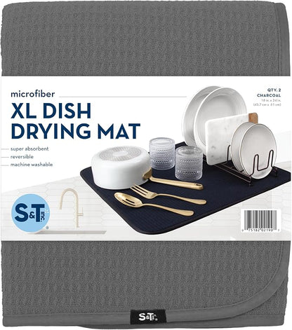 S&T INC. Dish Drying Mat XL 2 Pack, 18” x 24”, Absorbent Microfiber Kitchen - Image 8