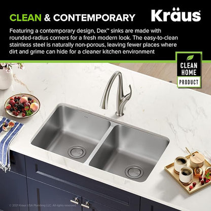 KRAUS Dex 33-inch Undermount 16 Gauge Stainless Steel Double Bowl Kitchen Sink - Image 9