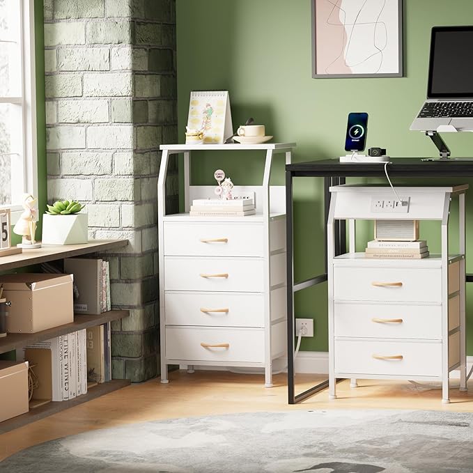 Furnulem White Nightstand with Charging Station, 4 Drawers Bedside Table | 33.3 - Image 5