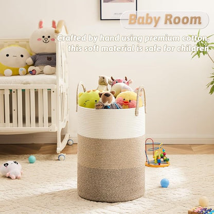 Laundry Basket, Woven Cotton Rope Laundry Hamper, 80L - Image 3