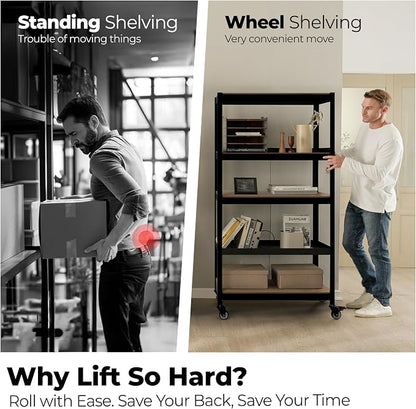 HOMEDANT House 5-Tier Metal Rolling Cart Shelf Rack Casters Heavy Duty - Image 7