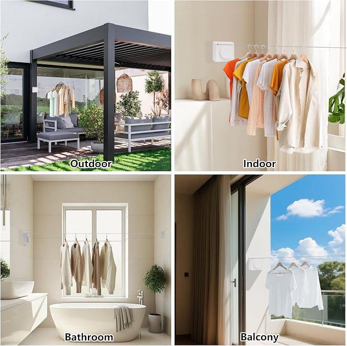 15.7Ft Retractable Clothesline Indoor an Anti-sag Retractable Clothesline - Image 6