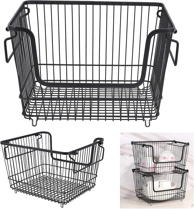Tyenaza Freezer Organizer Bin Keep Tidy Metal Stackable Fruits Meat Wire Basket - Image 6