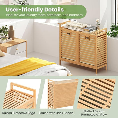 Giantex Tilt Out Laundry Hamper, 20 Gal Bamboo Laundry Storage Cabinet - Image 6
