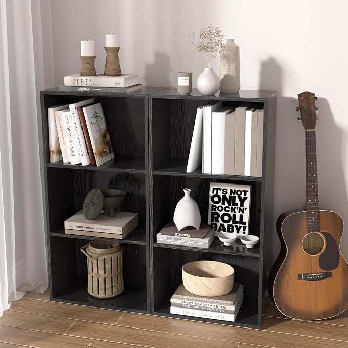 Wooden 3 Cube Storage Organizer, 3 Tier Low Bookcase Freestanding Storage - Image 4