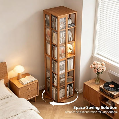 Rotating Bookshelf Tower 6-Tier, Space Saving Spinning Bookcase, Tall Narrow - Image 3