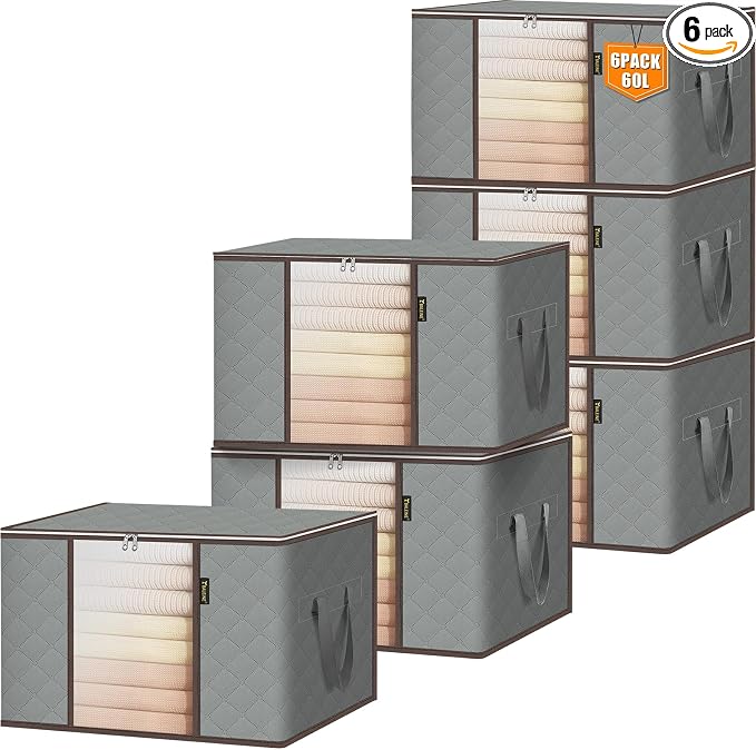 BALEINE 6 Pack Clothes Storage Bags, 16 Gallon Storage Containers by BALEINE