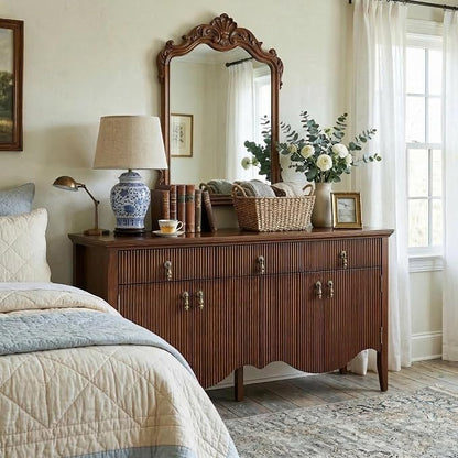 FUSUNBAO 57" Fluted Sideboard Buffet, Retro Storage Cabinet, Walnut | 3 Drawers - Image 3