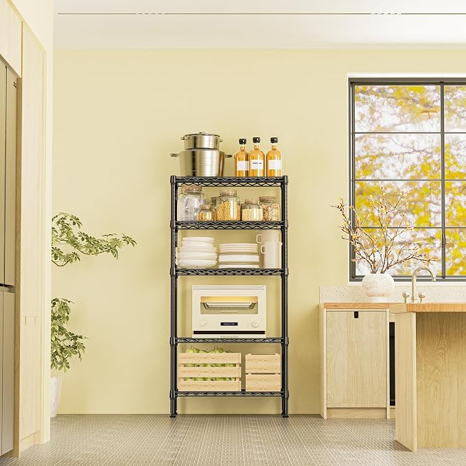 IZEUK 5-Tier Black Metal Storage Shelves, Heavy Duty Wire Shelving Unit - Image 6