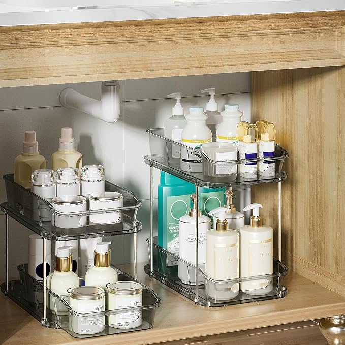 Delamu 2-Tier Under Sink Organizers and Storage, Pull Out Kitchen Pantry - Image 2