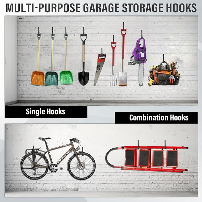 Heavy Duty Utility Hooks, Garage Storage Wall Mount Steel Hooks, Garden Tool - Image 4