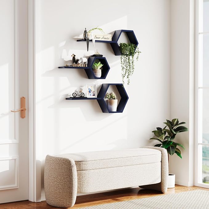 Wooden Hexagon Floating Shelves Wall Mounted, Rustic Honeycomb Shelves - Image 8
