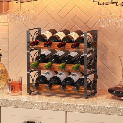X-cosrack Wine Rack Countertop, 3-Tier 12 Bottles Small Wine Rack Stackable - Image 2