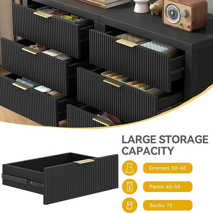 6 Drawer Dresser, Modern Wide Storage Chest of Drawers Organizer - Image 6