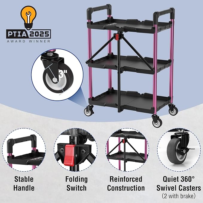 WORKPRO 3-Tier Collapsible Service Cart, 210 LBS Foldable Utility Cart - Image 5