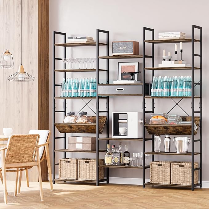 NUMENN Bookcases and Bookshelves Triple Wide 6 Tier Bookshelf, Large Etagere - Image 5