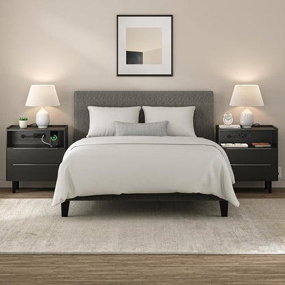 26" Tall Black Nightstand with Charging Station, 2 Drawer Contemporary Modern - Image 9
