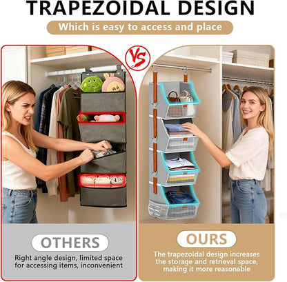 Fabric 4 Tier Hanging Closet Organizers Heavy Duty Shelf Hanging Storage Towel - Image 6
