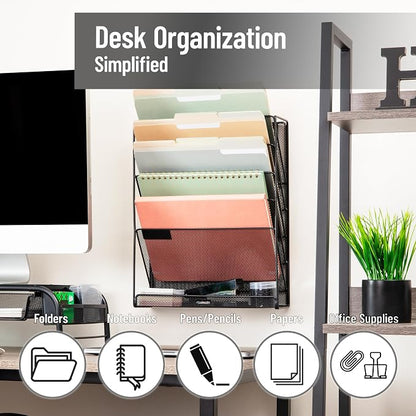 Mind Reader 5-Pocket Vertical File Storage, Desktop Organizer, Wall Mount - Image 2