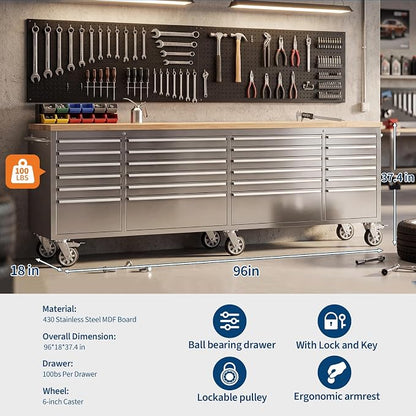GarveeTech 96-Inch Heavy-Duty Rolling Tool Chest & Mobile Workbench, 24 Drawers - Image 6